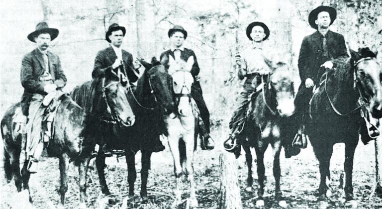 GLIMPSES FROM THE PAST - This week's glimpse from the past t akes us back to the early days of Cleveland County, as a photographer snapped a picture of these five Kingsland area men out for a ride. They are identified as Thornton Cearley, Ed Cearley, Bill Burford, Cleve Wilson and T. Burford. For questions or comments, contact Stan Sadler at sadler.stan@yahoo.com
